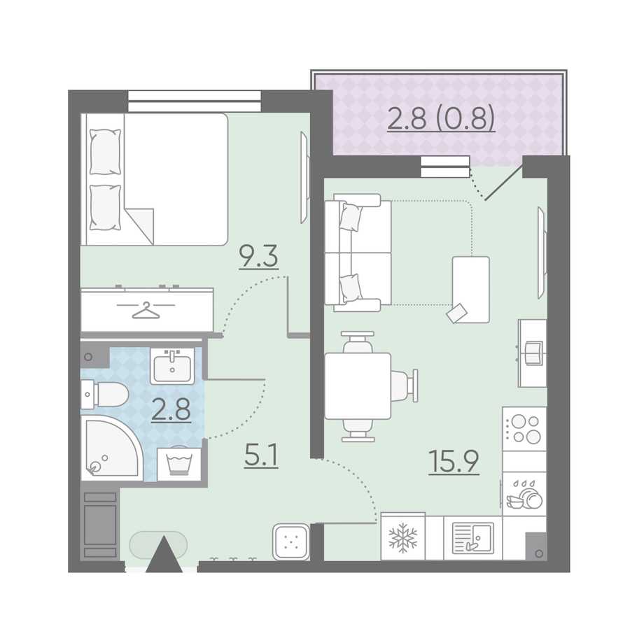 Однокомнатная квартира в : площадь 33.9 м2 , этаж: 3 – купить в Санкт-Петербурге